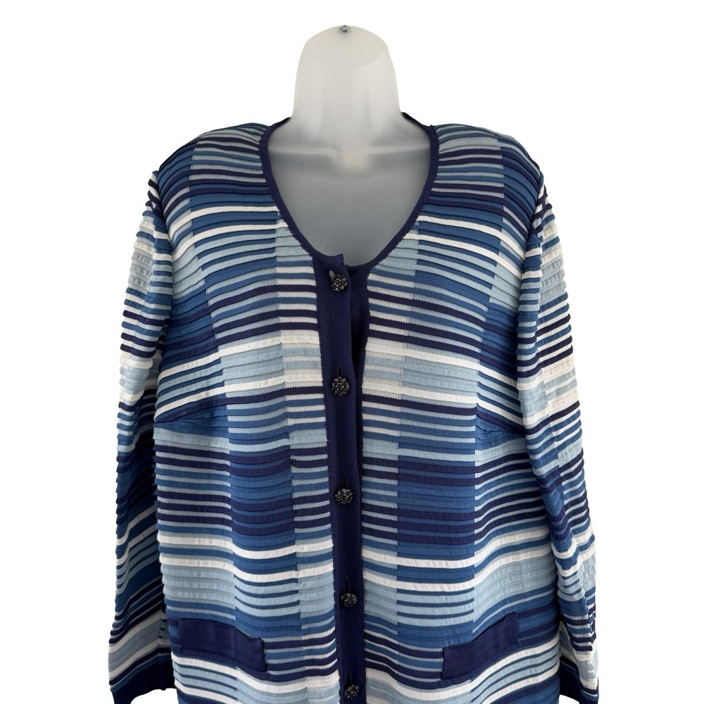 Stizzoli Sweater Womens 52‎ Blue Stripe Cardigan Beaded Buttons Made in Italy